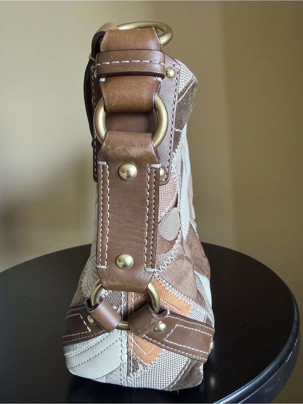 Coach Carly Patchwork Leather-Trim Shoulder Bag in Brown and Tan - Picture 9 of 12